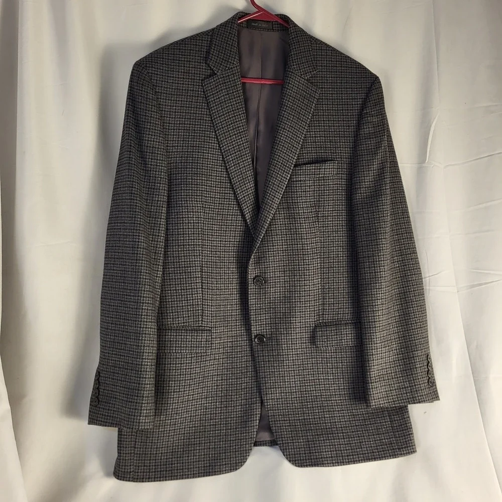 Lauren Ralph Lauren Mens 42L Blazer Sport Jacket Coat Gray Houndstooth Wool